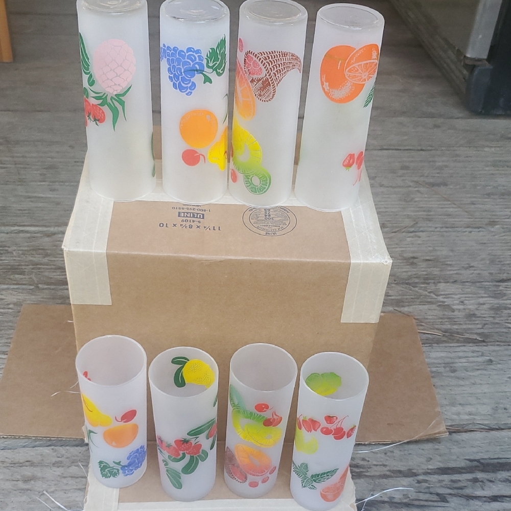 Colorful Fruit-Patterned Frosted Glasses